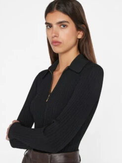 Rib Zipper Bodysuit -- Noir -Chic Attire Store F23FSW02 NOIR 0571