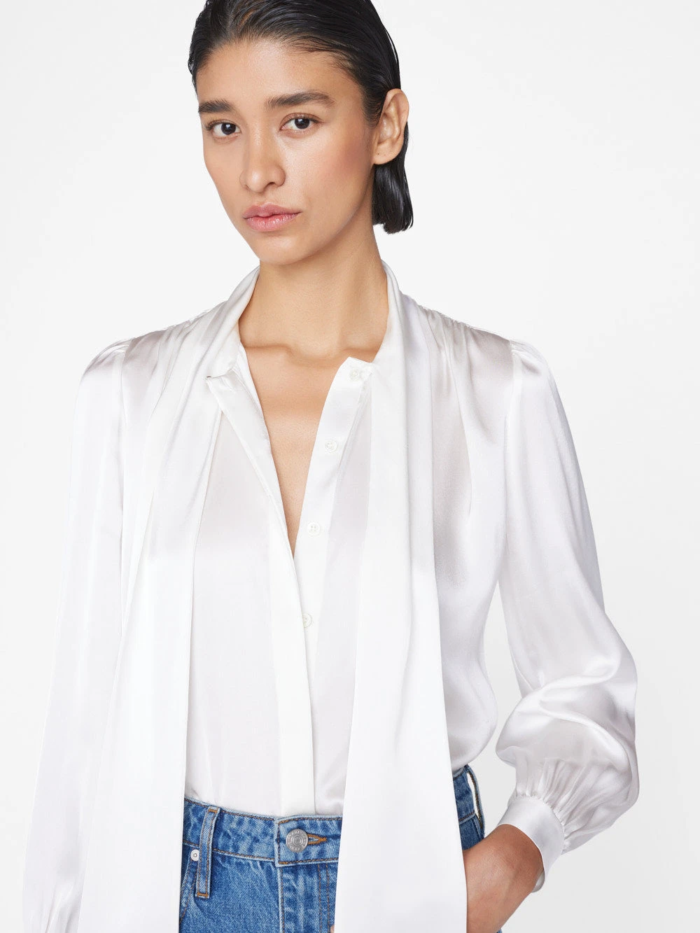 Femme Tie Neck Blouse -- Off White 9 Femme Tie Neck Blouse -- Off White - Image 7