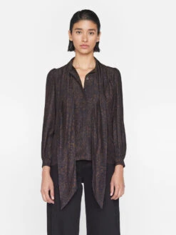 Femme Tie Neck Blouse -- Espresso Multi -Chic Attire Store F23SBL02 ESPRESSO MULTI 1542