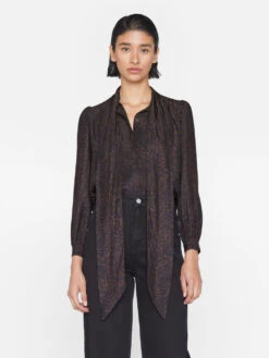 Femme Tie Neck Blouse -- Espresso Multi
