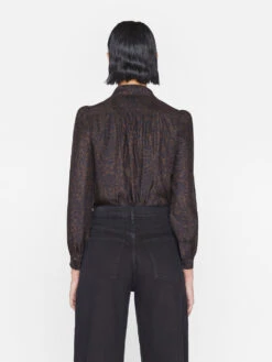 Femme Tie Neck Blouse -- Espresso Multi -Chic Attire Store F23SBL02 ESPRESSO MULTI 1564