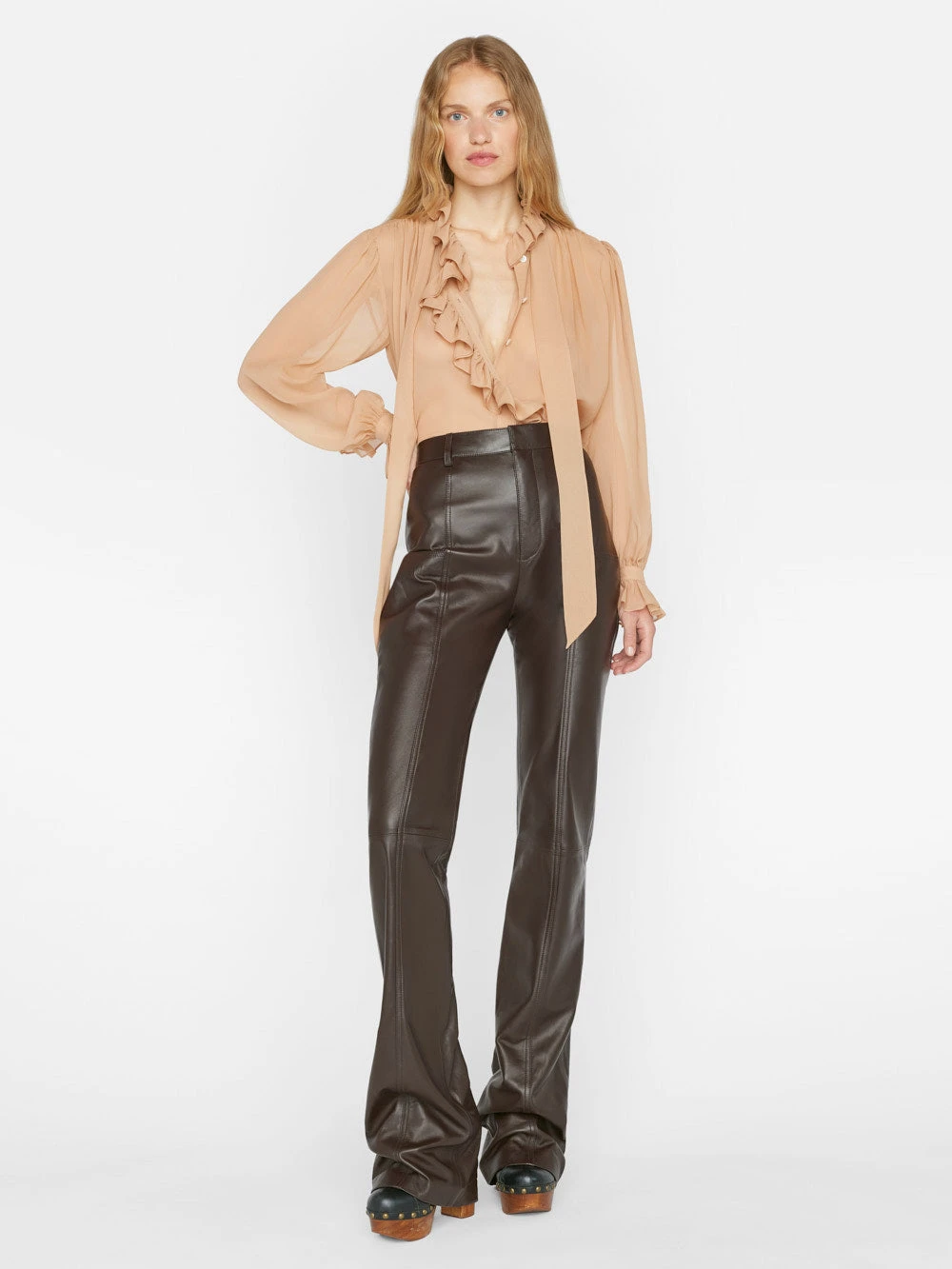 Ruffle Front Button Up Shirt -- Blush 4 Ruffle Front Button Up Shirt -- Blush - Image 2