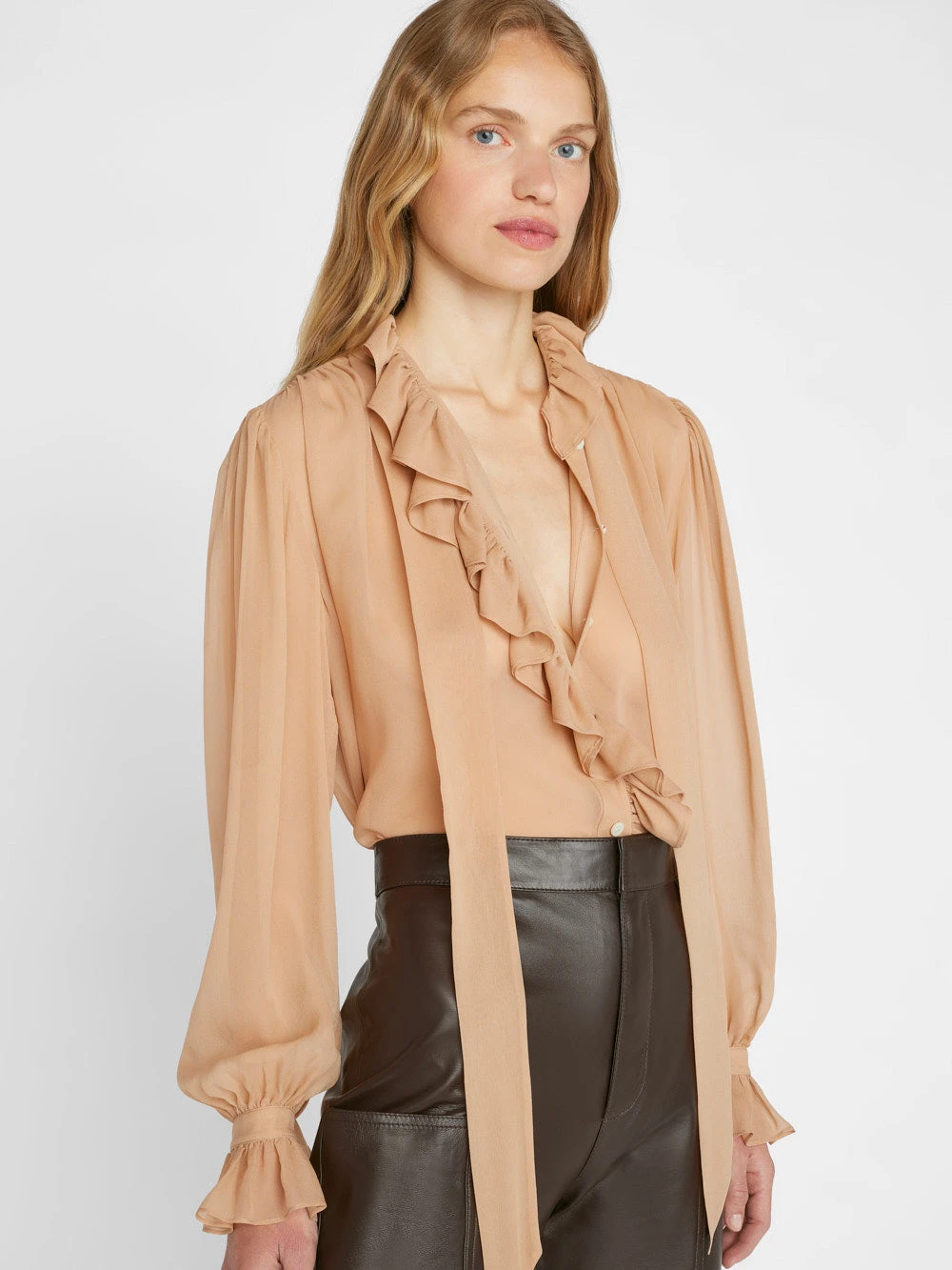 Ruffle Front Button Up Shirt -- Blush 12 Ruffle Front Button Up Shirt -- Blush - Image 10