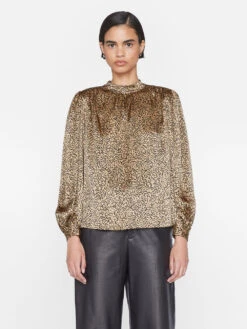 Shirred Mock Neck Blouse -- Beige Multi 19 Shirred Mock Neck Blouse -- Beige Multi -Chic Attire Store F23SBL06 BEIGE MULTI 0890