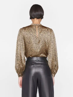 Shirred Mock Neck Blouse -- Beige Multi 18 Shirred Mock Neck Blouse -- Beige Multi -Chic Attire Store F23SBL06 BEIGE MULTI 0921