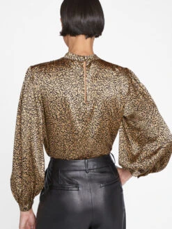 Shirred Mock Neck Blouse -- Beige Multi 16 Shirred Mock Neck Blouse -- Beige Multi -Chic Attire Store F23SBL06 BEIGE MULTI 0926