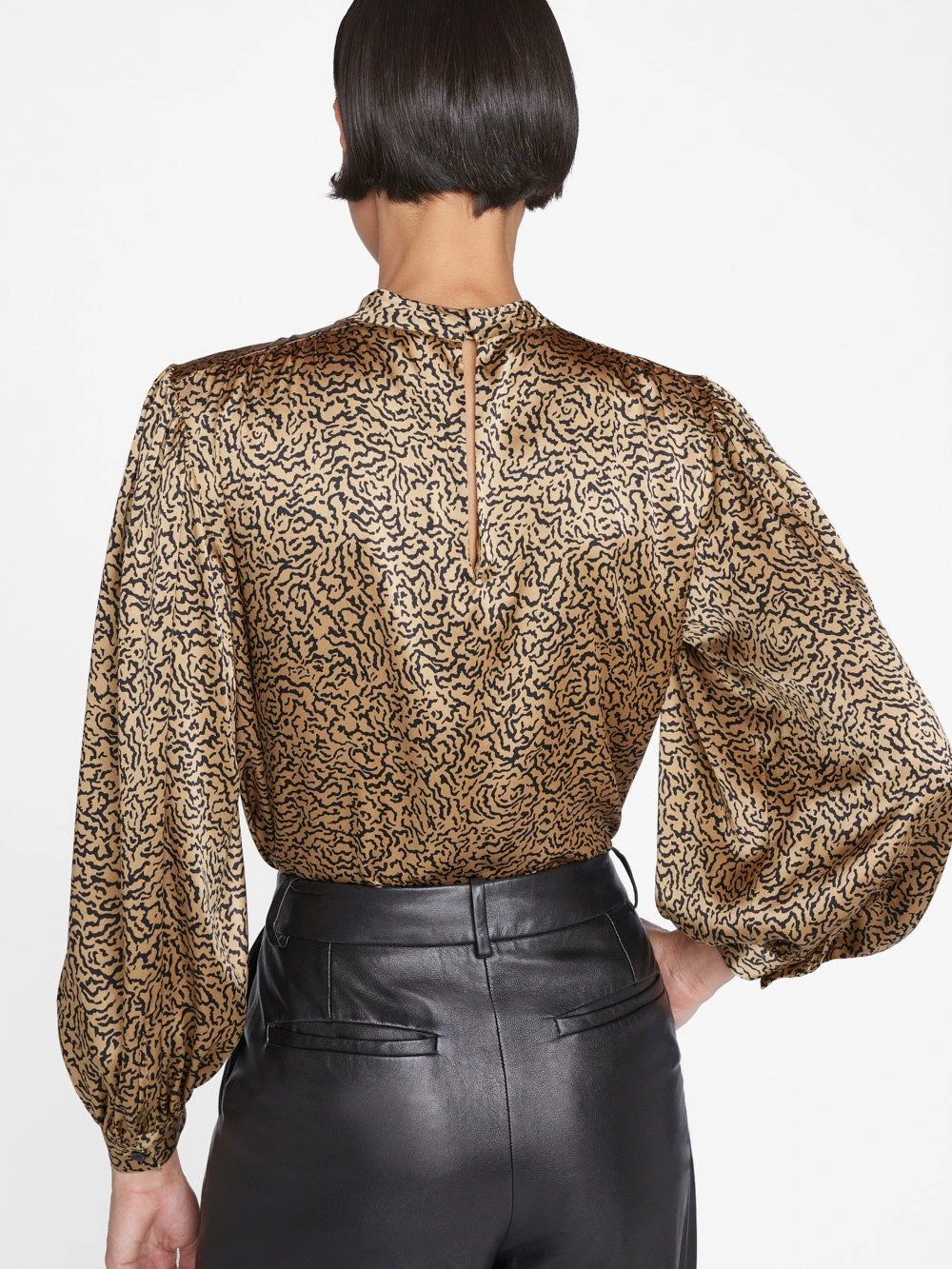 Shirred Mock Neck Blouse -- Beige Multi 8 Shirred Mock Neck Blouse -- Beige Multi - Image 6