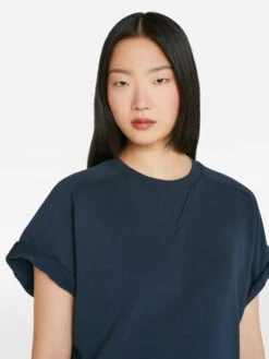 Slouchy Rolled Sweatshirt -- Navy -Chic Attire Store LWAC0735 NAVY FRSU23EC II WOMENS DAY 01 0923HR