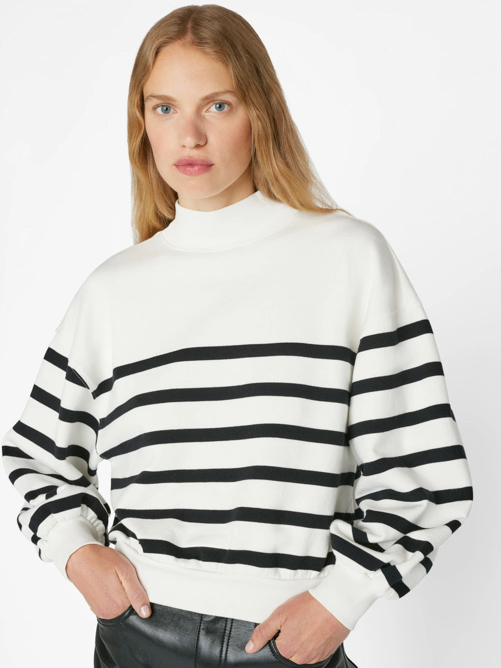 Balloon Sleeve Mockneck Sweatshirt -- Off White Multi 3 Balloon Sleeve Mockneck Sweatshirt -- Off White Multi