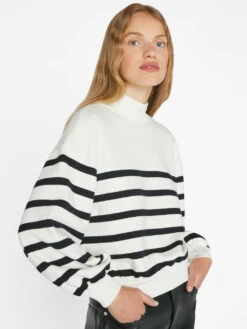 Balloon Sleeve Mockneck Sweatshirt -- Off White Multi 12 Balloon Sleeve Mockneck Sweatshirt -- Off White Multi -Chic Attire Store LWAC0748 OFF WHITE MULTI 0794