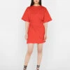 Draped Knit Mini Dress -- Red Orange 2 Draped Knit Mini Dress -- Red Orange -Chic Attire Store LWKD0472 RED ORANGE FRSU23EC II WOMENS DAY 01 0168HR