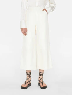 Wide Leg Crop Leather Trouser -- Bone