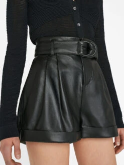 Paperbag Leather Short -- Noir -Chic Attire Store LWLT0703 NOIR FRSU23EC II WOMENS DAY 02 1343HR