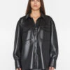 Recycled Leather Shirt Jacket -- Noir -Chic Attire Store LWLT0723 NOIR 0670
