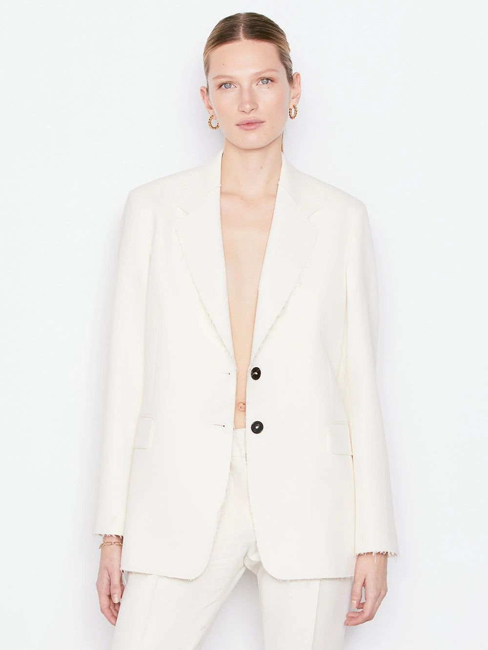 Oversized Raw Edge Blazer -- Off White 3 Oversized Raw Edge Blazer -- Off White