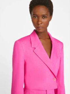 Cropped Strong Shoulder Blazer -- Flamingo -Chic Attire Store LWOT0906 FLAMINGO FRSU23EC WOMENS DAY 04 1557HR