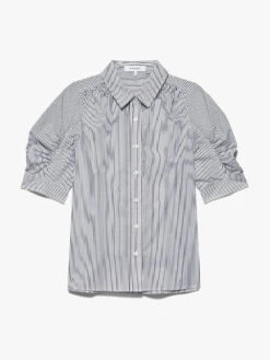 Ruched Puff Sleeve Shirt -- Noir Multi 15 Ruched Puff Sleeve Shirt -- Noir Multi -Chic Attire Store LWSH2765 NOIRMULTI