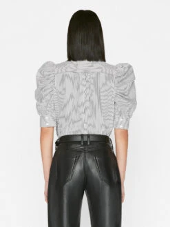 Ruched Puff Sleeve Shirt -- Noir Multi 14 Ruched Puff Sleeve Shirt -- Noir Multi -Chic Attire Store LWSH2765 NOIRMULTI FRSP23EC II WOMENS DAY 01 0033HR