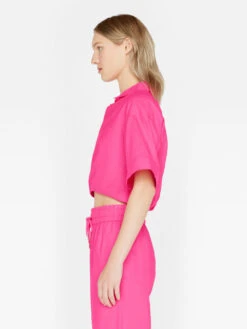 Cropped Twist Front Shirt -- Flamingo -Chic Attire Store LWSH2828 FLAMINGO FRSU23EC WOMENS DAY 03 0889HR