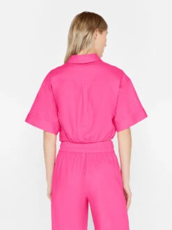 Cropped Twist Front Shirt -- Flamingo -Chic Attire Store LWSH2828 FLAMINGO FRSU23EC WOMENS DAY 03 0901HR