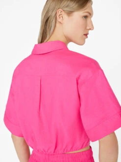 Cropped Twist Front Shirt -- Flamingo -Chic Attire Store LWSH2828 FLAMINGO FRSU23EC WOMENS DAY 03 0903HR