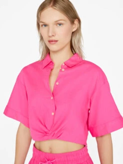 Cropped Twist Front Shirt -- Flamingo -Chic Attire Store LWSH2828 FLAMINGO FRSU23EC WOMENS DAY 03 0912HR