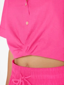 Cropped Twist Front Shirt -- Flamingo -Chic Attire Store LWSH2828 FLAMINGO FRSU23EC WOMENS DAY 03 0914HR