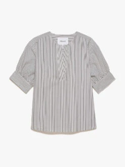 V-Neck Popover Top -- Bone Multi -Chic Attire Store LWSH2829 BONM