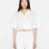 Cropped Twist Front Shirt -- Off White 1 Cropped Twist Front Shirt -- Off White -Chic Attire Store LWSH2889 OFF WHITE FRSU23EC II WOMENS DAY 01 0472HR