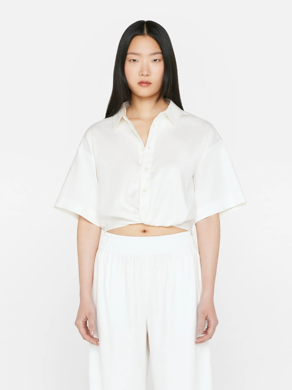 Cropped Twist Front Shirt -- Off White 3 Cropped Twist Front Shirt -- Off White