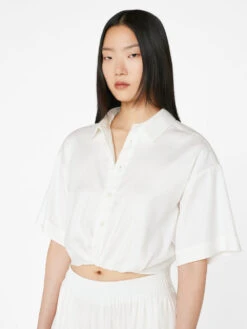 Cropped Twist Front Shirt -- Off White 12 Cropped Twist Front Shirt -- Off White -Chic Attire Store LWSH2889 OFF WHITE FRSU23EC II WOMENS DAY 01 0516HR