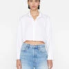 The Cropped Oversized Shirt -- Blanc -Chic Attire Store LWSH2892 BLANC 0098