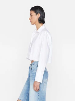 The Cropped Oversized Shirt -- Blanc -Chic Attire Store LWSH2892 BLANC 0106