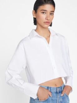 The Cropped Oversized Shirt -- Blanc -Chic Attire Store LWSH2892 BLANC 0122