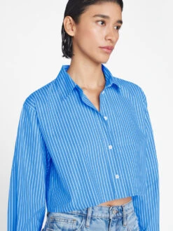 The Cropped Oversized Shirt -- Cornflower Multi -Chic Attire Store LWSH2894 CORNFLOWER MULTI 0090