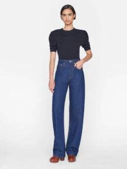 Ruched Sleeve Cashmere Sweater -- Navy