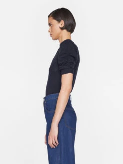 Ruched Sleeve Cashmere Sweater -- Navy -Chic Attire Store LWSW1595 NAVY 0609