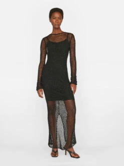 Beaded Crochet Dress -- Noir -Chic Attire Store LWSW1755 NOIR FRSU23EC WOMENS DAY 04 0973HR