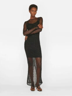 Beaded Crochet Dress -- Noir