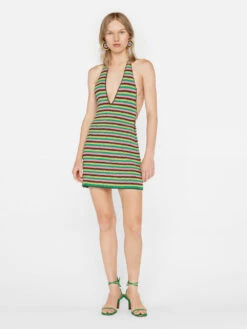 Crochet Halter Mini Dress -- Hot Pink Multi