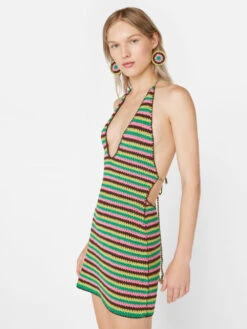 Crochet Halter Mini Dress -- Hot Pink Multi -Chic Attire Store LWSW1773 HOT PINK MULTI FRSU23EC WOMENS DAY 03 1128HR