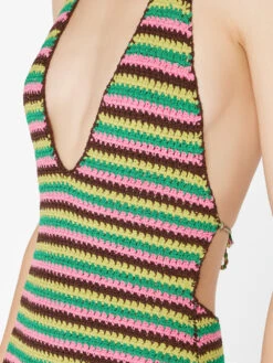 Crochet Halter Mini Dress -- Hot Pink Multi -Chic Attire Store LWSW1773 HOT PINK MULTI FRSU23EC WOMENS DAY 03 1129HR