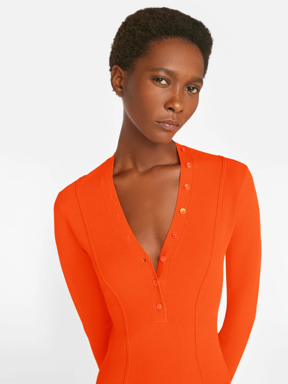 Seamed Button Mini Dress -- Bright Mandarin 5 Seamed Button Mini Dress -- Bright Mandarin - Image 3