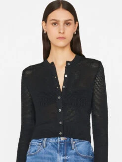 Mixed Stitch Shrunken Cardi -- Noir -Chic Attire Store LWSW1815 NOIR FRSU23EC II WOMENS DAY 02 0334HR