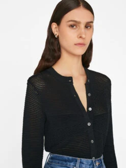 Mixed Stitch Shrunken Cardi -- Noir -Chic Attire Store LWSW1815 NOIR FRSU23EC II WOMENS DAY 02 0371HR