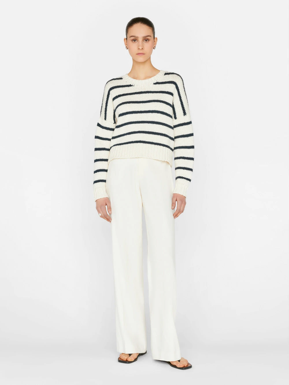 Oversized Crop Crew Sweater -- Navy Multi 4 Oversized Crop Crew Sweater -- Navy Multi - Image 2