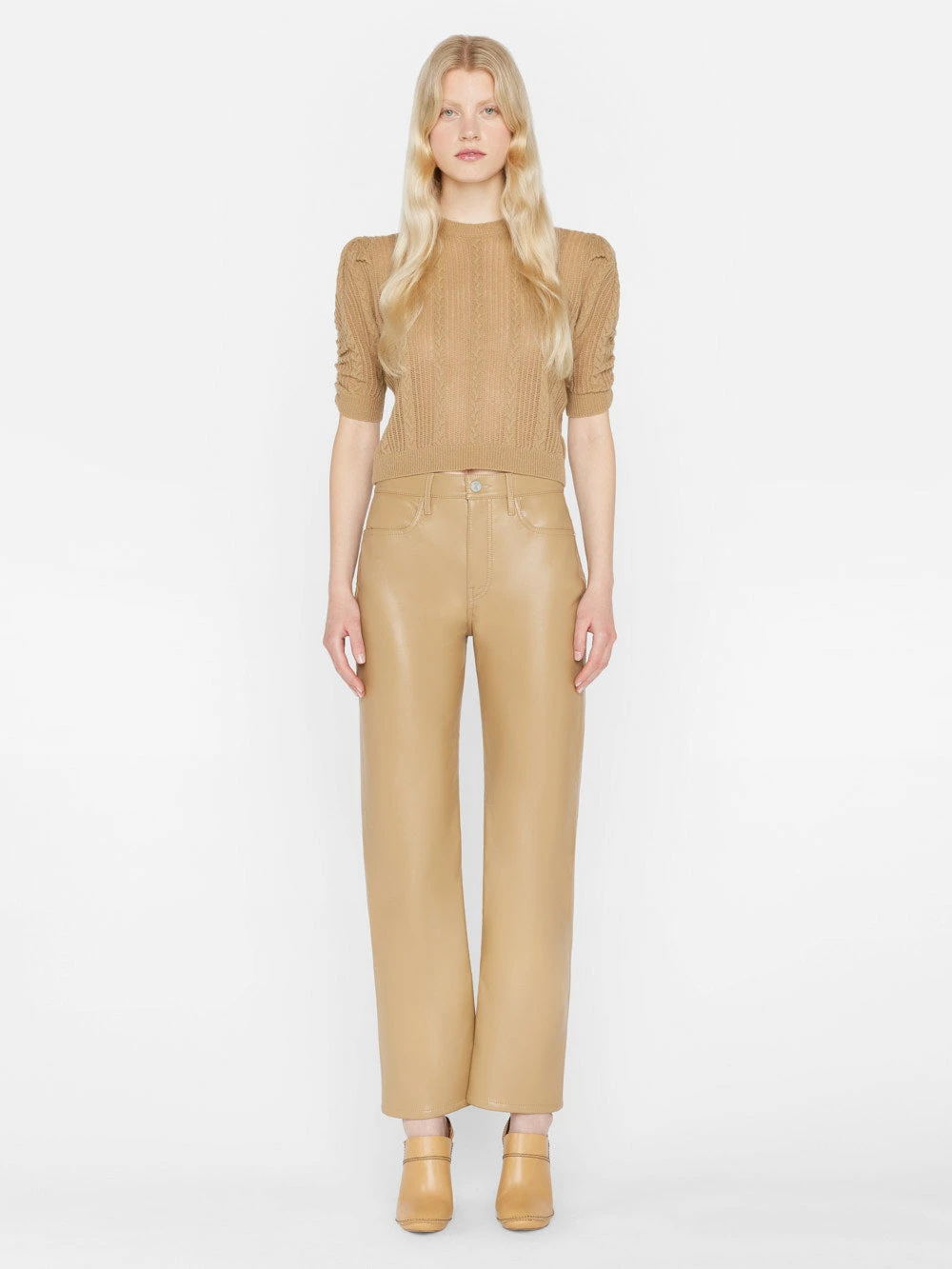 Pointelle Cashmere Ruched Sweater -- Light Camel 4 Pointelle Cashmere Ruched Sweater -- Light Camel - Image 2