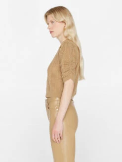 Pointelle Cashmere Ruched Sweater -- Light Camel 12 Pointelle Cashmere Ruched Sweater -- Light Camel -Chic Attire Store LWSW1821 LIGHT CAMEL 0899