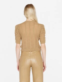 Pointelle Cashmere Ruched Sweater -- Light Camel 13 Pointelle Cashmere Ruched Sweater -- Light Camel -Chic Attire Store LWSW1821 LIGHT CAMEL 0914