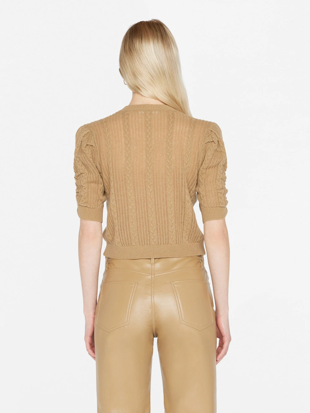 Pointelle Cashmere Ruched Sweater -- Light Camel 8 Pointelle Cashmere Ruched Sweater -- Light Camel - Image 6